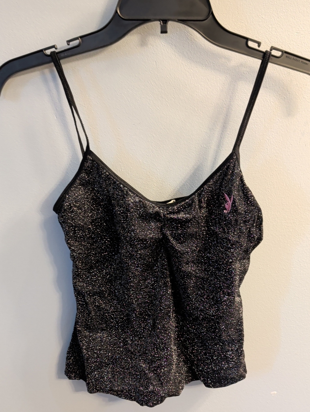 🍉PLAYBOY Black Glitter Camisole with Pink Bunny Logo